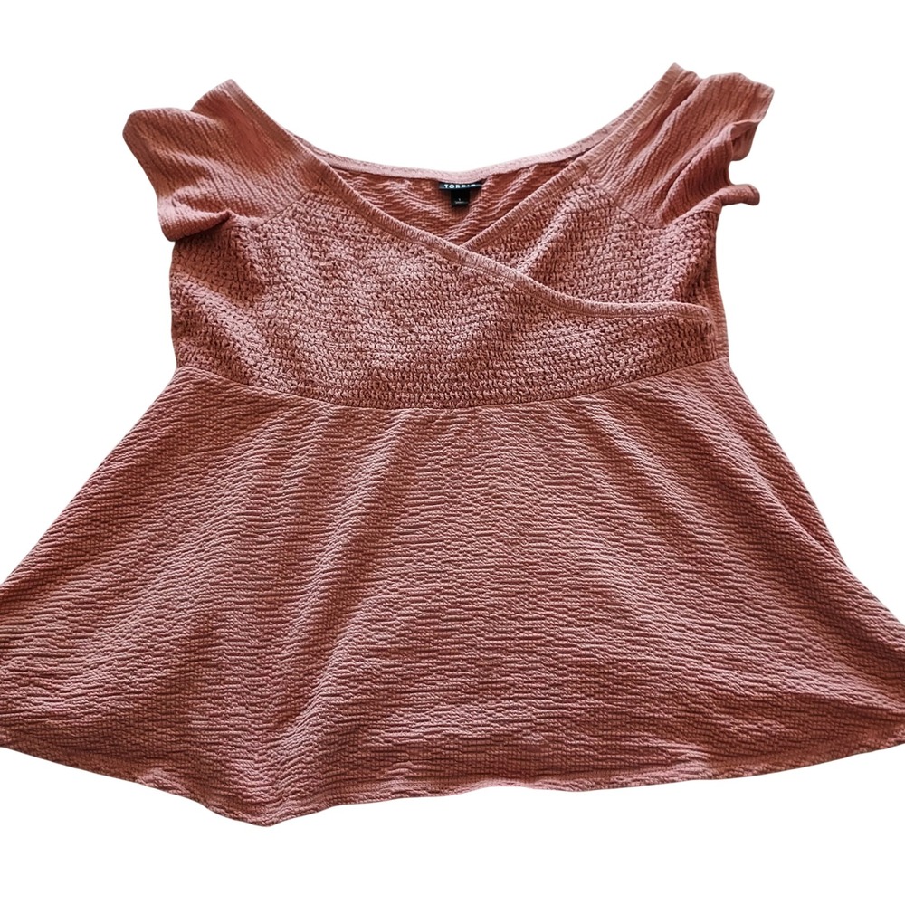 Torrid Sz 1 Dusty Rose‎ Pink Textured Knit Surplice Peplum Babydoll Top Feminine